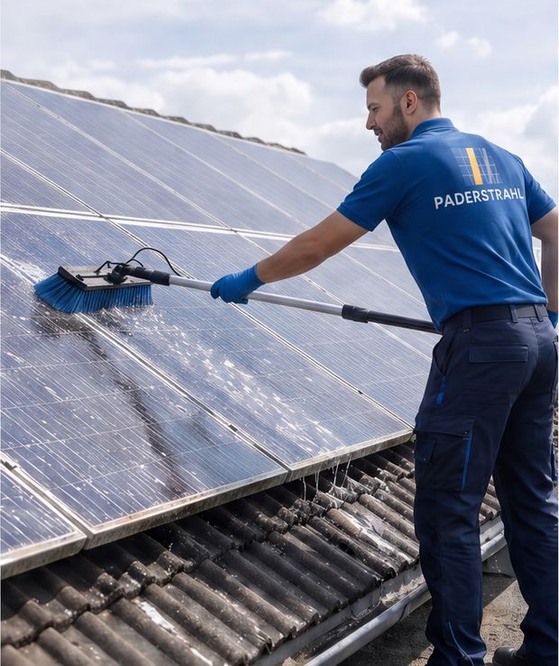 Solarmodul Reinigung mit weicher Bürste und entmineralisiertem Wasser statt Chemie